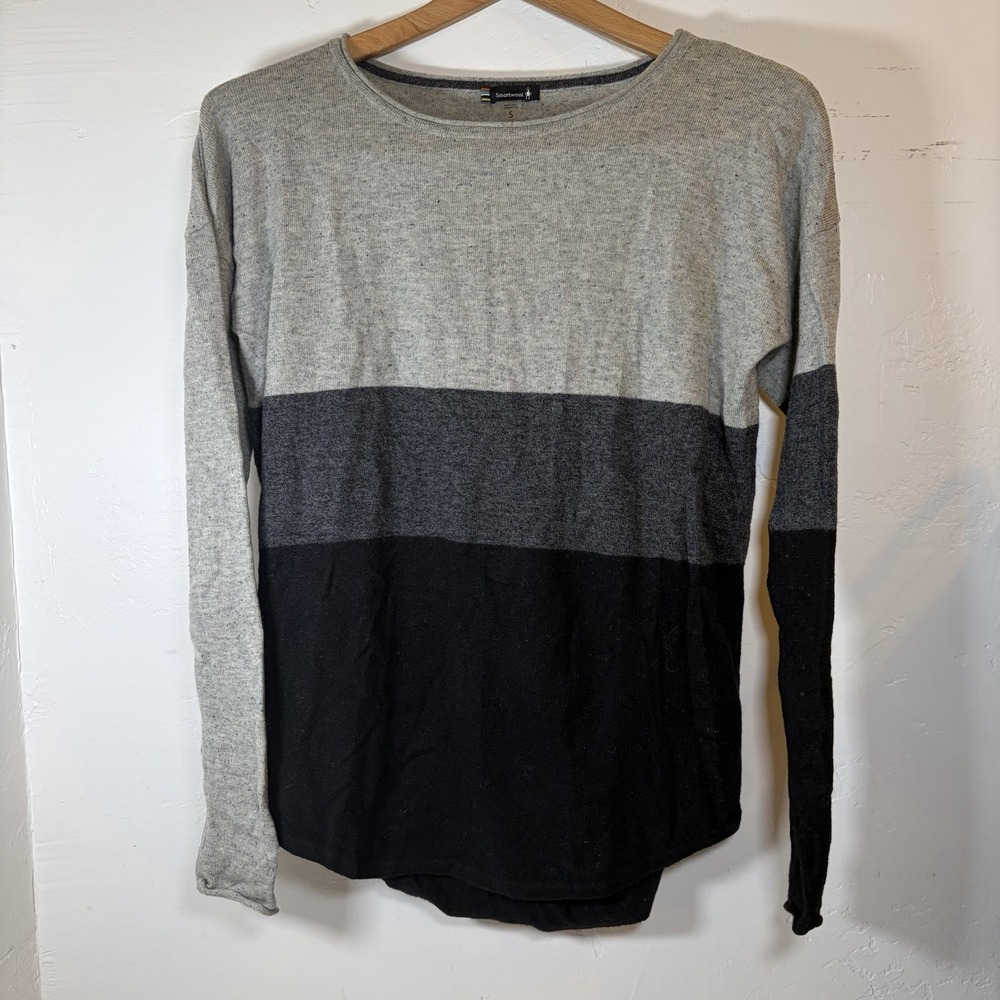 Smartwool Women's S Shadow Pine Crew Sweater Gray Black Colorblock Merino Wool - Picture 3 of 6